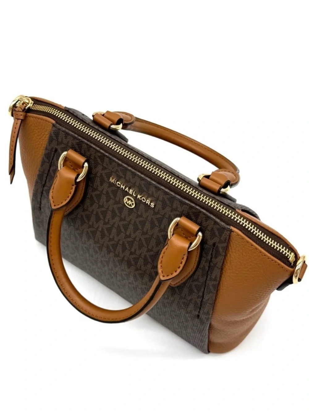 Michael Kors Sienna Medium Logo and Leather Messenger Bag Brown/Acorn